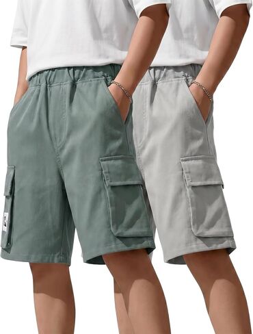 2-Pack Boys Cargo Shorts Elastic Waist Techwear Utility Running Hiking Active Clothes 3-12T in Kuwait