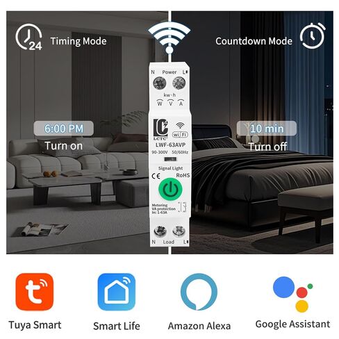 Smart WiFi Switch 110V,din Rail,1–63A Adjustable, 1P,Circuit Breaker,90–300V Wide Voltage, Remote App Control, Overload & Short-Circuit Protection,10A 16A 20A 25A in Kuwait