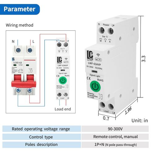 Smart WiFi Switch 110V,din Rail,1–63A Adjustable, 1P,Circuit Breaker,90–300V Wide Voltage, Remote App Control, Overload & Short-Circuit Protection,10A 16A 20A 25A in Kuwait