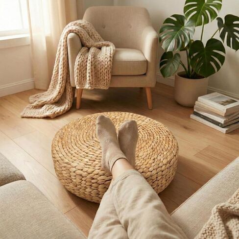 Water Hyacinth Cushion | Non-Slip Exercise & Fitness Mat for Meditation | Natural Rug, Straw Floor Mat for Meditation, Mat for Living Room, Bedroom and More in Kuwait