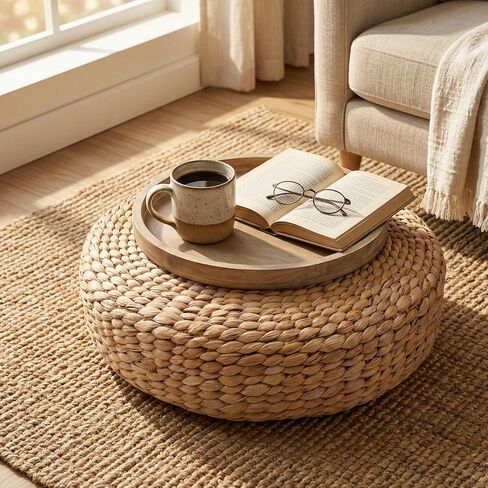 Water Hyacinth Cushion | Non-Slip Exercise & Fitness Mat for Meditation | Natural Rug, Straw Floor Mat for Meditation, Mat for Living Room, Bedroom and More in Kuwait