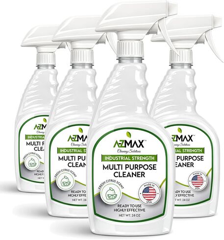 A-Z MAX Multi Purpose Cleaner | 24 Oz All Purpose Cleaner Spray | Removes Oil Grease Grime Non-Flammable Biodegradable | Citrus Scent Household Automotive Bathroom Kitchen Spray | Made in USA, 4 pack in Kuwait
