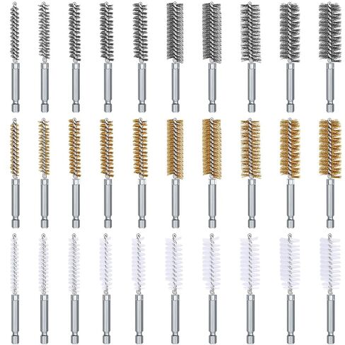Zonon 30 Pcs Bore Brush for Drill Wire Bore Cleaning Brush Set for Power Drill Impact Driver 1/4 Inch Hex Shank, 8, 10, 11, 12, 13, 15, 16, 17, 18 and 19mm(Stainless Steel, Brass, Nylon) in Kuwait