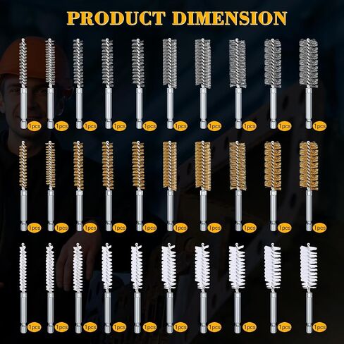 Zonon 30 Pcs Bore Brush for Drill Wire Bore Cleaning Brush Set for Power Drill Impact Driver 1/4 Inch Hex Shank, 8, 10, 11, 12, 13, 15, 16, 17, 18 and 19mm(Stainless Steel, Brass, Nylon) in Kuwait
