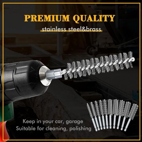 Zonon 30 Pcs Bore Brush for Drill Wire Bore Cleaning Brush Set for Power Drill Impact Driver 1/4 Inch Hex Shank, 8, 10, 11, 12, 13, 15, 16, 17, 18 and 19mm(Stainless Steel, Brass, Nylon) in Kuwait