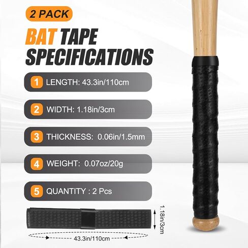 2 Pack Softball Bat Grip Tape, 1.5mm Bat Grip with Full Adhesive, No-Slip Debossed 3D Texture Bat Tape & Bat Wrap, 43.3" Easy Install Baseball Grip Tape, Comfortable Cushion Control in Kuwait