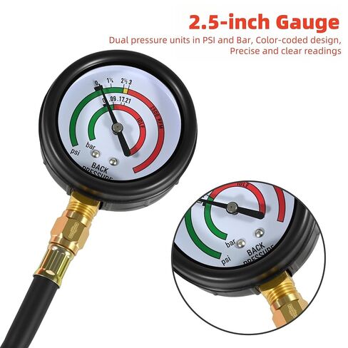 Exhaust Back Pressure Tester Kit with Carrying Case, Professional Car Automotive Exhaust Back Pressure Gauge Set, with 6FT Hose & M12 M18 Adapter, PSI & Bar Readings in Kuwait