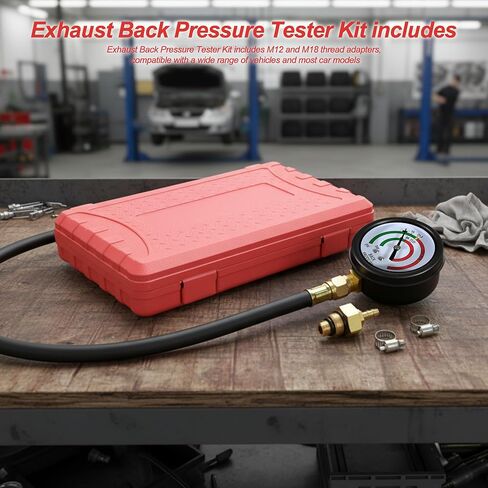 Exhaust Back Pressure Tester Kit with Carrying Case, Professional Car Automotive Exhaust Back Pressure Gauge Set, with 6FT Hose & M12 M18 Adapter, PSI & Bar Readings in Kuwait