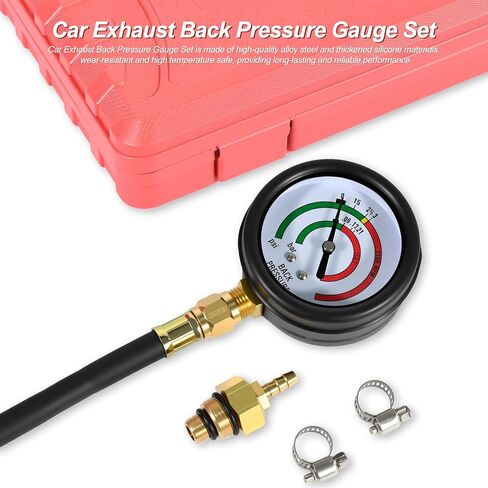 Exhaust Back Pressure Tester Kit with Carrying Case, Professional Car Automotive Exhaust Back Pressure Gauge Set, with 6FT Hose & M12 M18 Adapter, PSI & Bar Readings in Kuwait