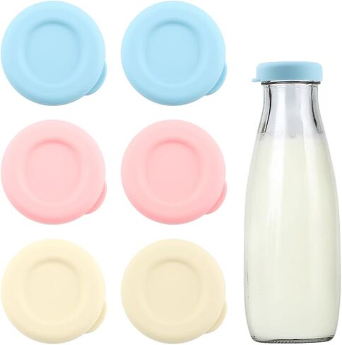 6pcs Silicone Glass Milk Bottle Caps, 48mm Glass Bottle Replacement Cap Reusable Glasses Milk Bottles Lids Easy to Clean(COLOR:3 colors) in Saudi Arabia