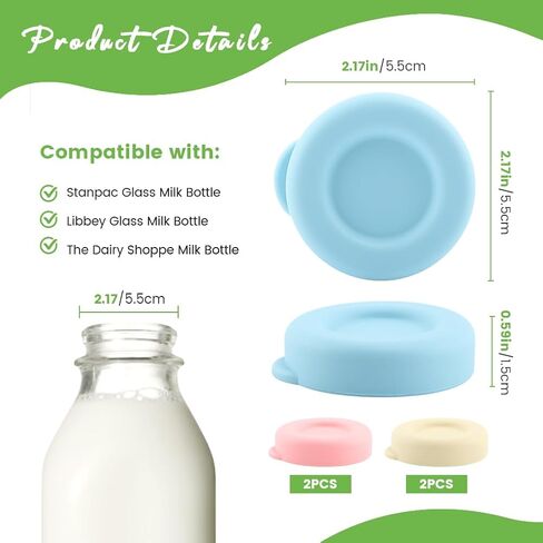6pcs Silicone Glass Milk Bottle Caps, 48mm Glass Bottle Replacement Cap Reusable Glasses Milk Bottles Lids Easy to Clean(COLOR:3 colors) in Saudi Arabia