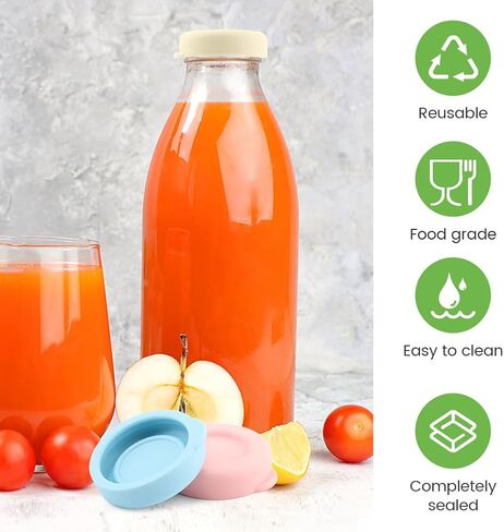 6pcs Silicone Glass Milk Bottle Caps, 48mm Glass Bottle Replacement Cap Reusable Glasses Milk Bottles Lids Easy to Clean(COLOR:3 colors) in Saudi Arabia