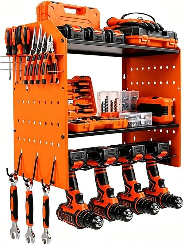 حامل أدوات كهربائي مثبت على الحائط، منظم أدوات لاسلكي، حامل أدوات مثقاب كهربائي، رف أدوات عالي التحمل، منظم أدوات المرآب لـ 4 حوامل مثقاب، أحمر in Kuwait