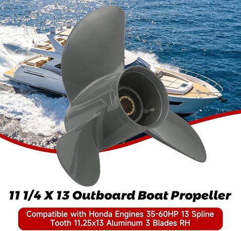 مروحة القارب الخارجية 11 1/4 × 13 متوافقة مع محركات هوندا 35-60HP 13 أسنان خدد 11.25x13 ألومنيوم 3 شفرات RH استبدال 58130-ZV5-000ZA in Kuwait