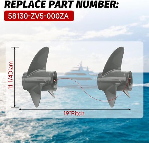 مروحة القارب الخارجية 11 1/4 × 13 متوافقة مع محركات هوندا 35-60HP 13 أسنان خدد 11.25x13 ألومنيوم 3 شفرات RH استبدال 58130-ZV5-000ZA in Kuwait