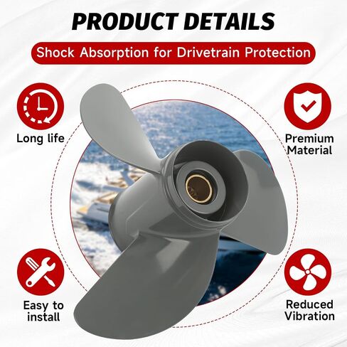 مروحة القارب الخارجية 11 1/4 × 13 متوافقة مع محركات هوندا 35-60HP 13 أسنان خدد 11.25x13 ألومنيوم 3 شفرات RH استبدال 58130-ZV5-000ZA in Kuwait