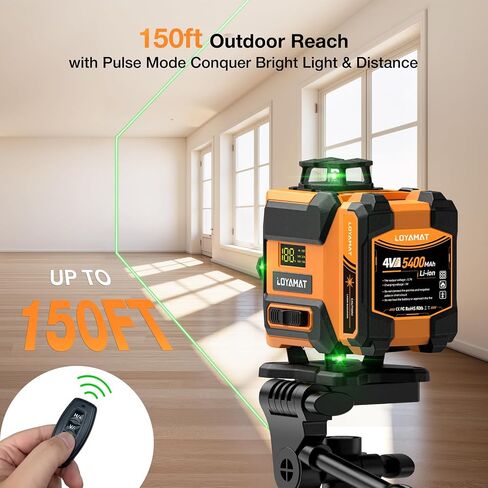 مستوى ليزر، مستوى ليزر ذاتي التسوية 4 × 360 درجة مع حامل ثلاثي القوائم، أداة تسوية ليزر بخط متقاطع أخضر 16 خطًا للبناء والبلاط والأعمال الخشبية in Kuwait