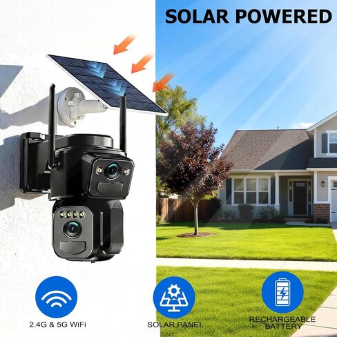 Uniter 6MP Dual Lens Solar Powered Security Cameras Wireless Outdoor, 2Pack | 360° View, PTZ, 5G/2.4G WiFi, Color Night Vision, PIR Motion Detection, Spotlight Siren, 2-Way Audio, Waterproof in Saudi Arabia