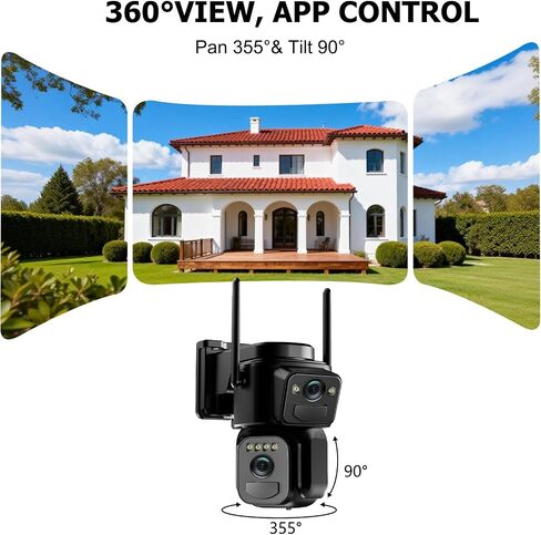 Uniter 6MP Dual Lens Solar Powered Security Cameras Wireless Outdoor, 2Pack | 360° View, PTZ, 5G/2.4G WiFi, Color Night Vision, PIR Motion Detection, Spotlight Siren, 2-Way Audio, Waterproof in Saudi Arabia