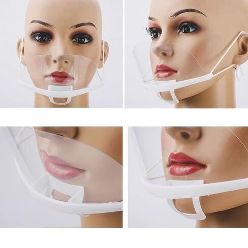 20PCS Reusable Clear Face Mask Professional Transparent Sanitary Cover Anti-Fog Face Shield Nose Mouth Cover Open Face Guard for Restaurants, Food Truck, Hotels, Mall, Beauty salons, Barber Shops in Kuwait