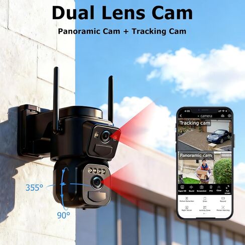 Uniter 6MP Dual Lens Solar Powered Security Cameras Wireless Outdoor, 2Pack | 360° View, PTZ, 5G/2.4G WiFi, Color Night Vision, PIR Motion Detection, Spotlight Siren, 2-Way Audio, Waterproof in Saudi Arabia