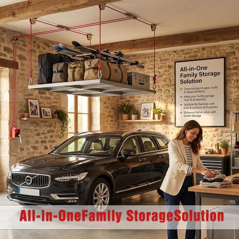 Overhead Garage Storage Lift Hoist, 400 lbs Ceiling Garage Hoist System with Hand Crank, Heavy Duty Double Rope Pulley Lift, Adjustable Garage Organizer for Bikes, Kayaks & Storage Bins (No Platform) in Kuwait