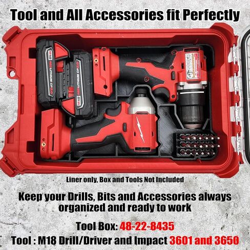 إدراج منظم متوافق مع سائق الحفر Milwaukee M18 وسائق التأثير V2 لمنظم Packout Compact in Kuwait