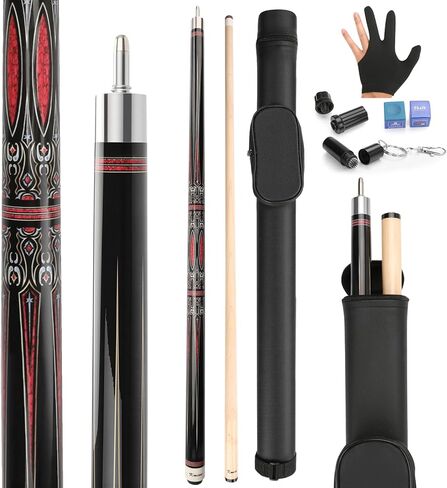 Kmise Pool Cues，Professional Billiard Pool Cue Stick with Hard Case 58" Canada Maple 13MM Tips, Low Deflection Technology - Perfect for Home Bars & Billiard (20oz Black) in Kuwait