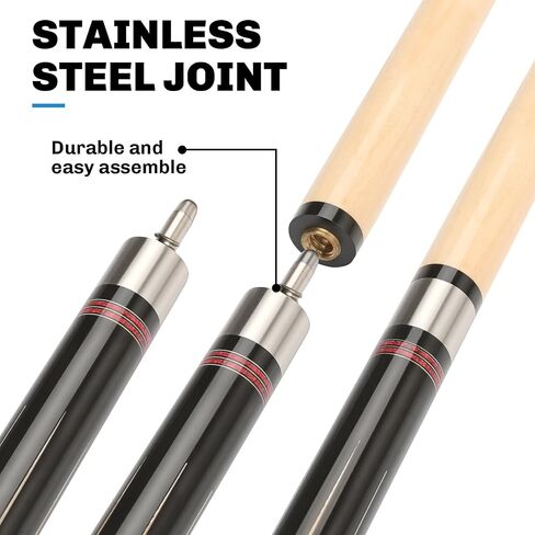 Kmise Pool Cues，Professional Billiard Pool Cue Stick with Hard Case 58" Canada Maple 13MM Tips, Low Deflection Technology - Perfect for Home Bars & Billiard (20oz Black) in Kuwait