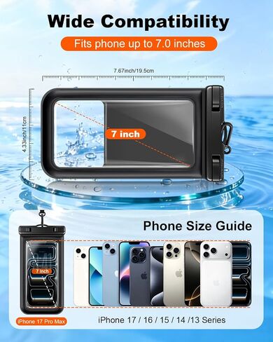 Floating Waterproof Phone Pouch 2 Pack, IP68 Waterproof Phone Case with Lanyard for Phones up to 7 Inches, for iPhone 17 16 Pro Max, Cellphone Dry Bag for Beach Pool Kayak Cruise Travel Essentials in Kuwait