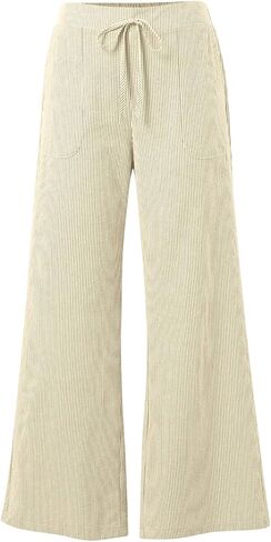 Striped Trousers Pants for Women Drawstring Wide Leg Palazzo Pants with Pockets Casual Ladies Baggy Pants Sweatpant in Kuwait