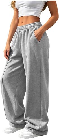 High Waist Straight Leg Sweatpants for Women 2026 Fall Fashion Wide Leg Pants Workout Loose Baggy Trousers with Pocket in Kuwait