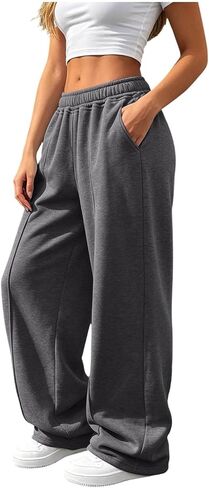 High Waist Straight Leg Sweatpants for Women 2026 Fall Fashion Wide Leg Pants Workout Loose Baggy Trousers with Pocket in Kuwait