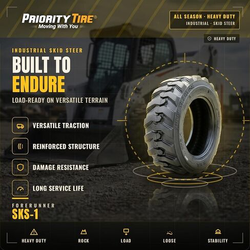Forerunner SKS-1 Industrial Skid Steer All-Season Tire-10-16.5 10X16.5 Load Range 12-Ply BSW Black Side Wall in Kuwait