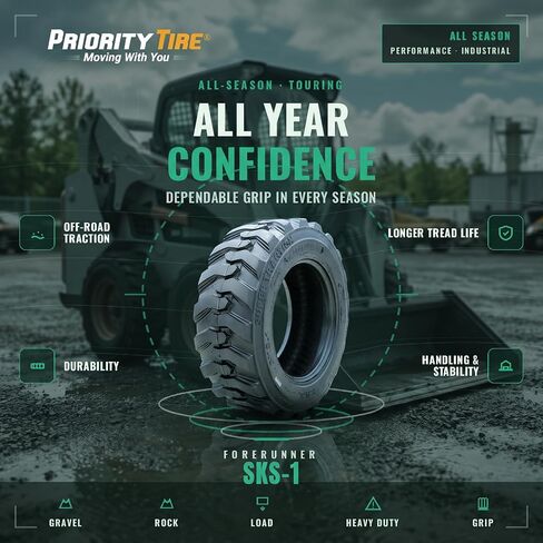 Forerunner SKS-1 Industrial Skid Steer All-Season Tire-10-16.5 10X16.5 Load Range 12-Ply BSW Black Side Wall in Kuwait
