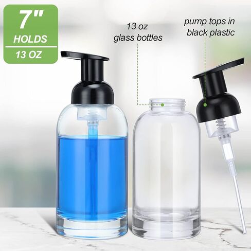 Eccliy 4 Pack 13 oz Foaming Hand Soap Dispenser Clear Glass Jar Soap Dispenser with Foaming Pump, Clear Thick Hand Liquid Dish Pump Round Bottles for Bath Home Kitchen Oil Lotion in Kuwait