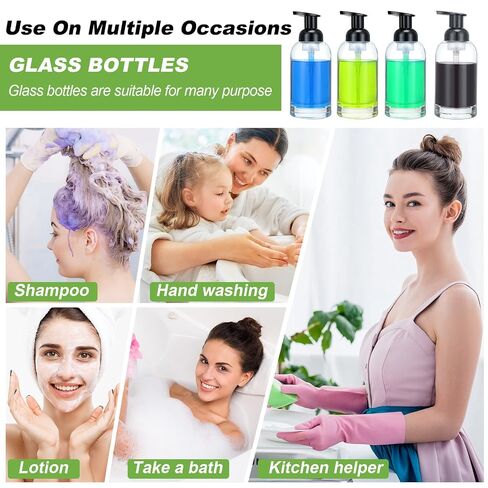 Eccliy 4 Pack 13 oz Foaming Hand Soap Dispenser Clear Glass Jar Soap Dispenser with Foaming Pump, Clear Thick Hand Liquid Dish Pump Round Bottles for Bath Home Kitchen Oil Lotion in Kuwait