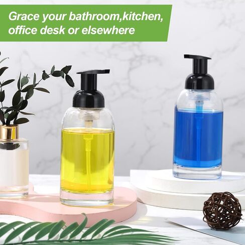 Eccliy 4 Pack 13 oz Foaming Hand Soap Dispenser Clear Glass Jar Soap Dispenser with Foaming Pump, Clear Thick Hand Liquid Dish Pump Round Bottles for Bath Home Kitchen Oil Lotion in Kuwait