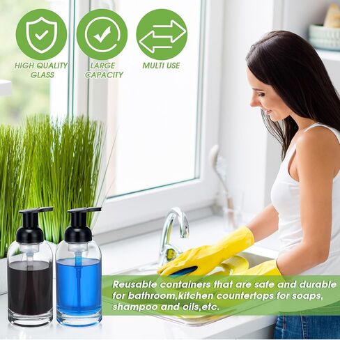 Eccliy 4 Pack 13 oz Foaming Hand Soap Dispenser Clear Glass Jar Soap Dispenser with Foaming Pump, Clear Thick Hand Liquid Dish Pump Round Bottles for Bath Home Kitchen Oil Lotion in Kuwait