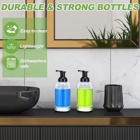 Eccliy 4 Pack 13 oz Foaming Hand Soap Dispenser Clear Glass Jar Soap Dispenser with Foaming Pump, Clear Thick Hand Liquid Dish Pump Round Bottles for Bath Home Kitchen Oil Lotion in Kuwait