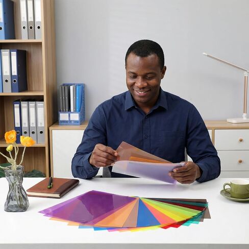 A4 Colored PVC Sheets 18-Pack, 0.3mm Flexible Transparency Film - 9 Colors for DIY Crafts, Office Use, Photography Light Gels, and Educational Projects in Kuwait
