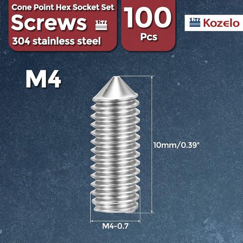 100 قطعة من براغي مجموعة مقابس مخروطية - [M4-0.7x10mm] 18-8 برغي مجموعة رؤوس ألين مقطوعة الرأس من الفولاذ المقاوم للصدأ مع مفتاح ربط سداسي لمقبض الباب وتركيبات الحمام ورف المناشف in Kuwait