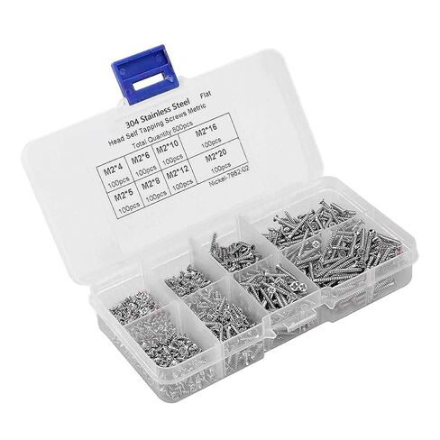 800Pcs 304 Stainless Steel Self Tapping Screws Kit, M2 Flat Head Phillips Screw Assortment Set for Wood Furniture DIY in Kuwait