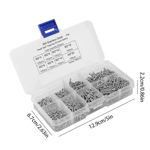 800Pcs 304 Stainless Steel Self Tapping Screws Kit, M2 Flat Head Phillips Screw Assortment Set for Wood Furniture DIY in Kuwait