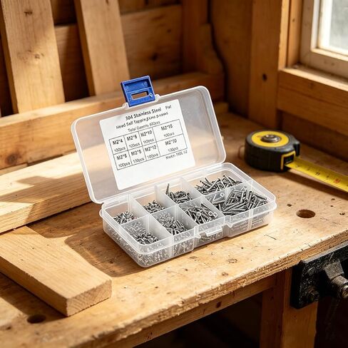 800Pcs 304 Stainless Steel Self Tapping Screws Kit, M2 Flat Head Phillips Screw Assortment Set for Wood Furniture DIY in Kuwait