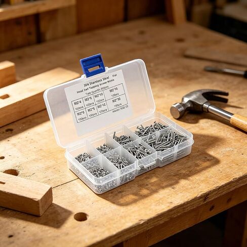 800Pcs 304 Stainless Steel Self Tapping Screws Kit, M2 Flat Head Phillips Screw Assortment Set for Wood Furniture DIY in Kuwait