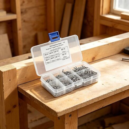 800Pcs 304 Stainless Steel Self Tapping Screws Kit, M2 Flat Head Phillips Screw Assortment Set for Wood Furniture DIY in Kuwait