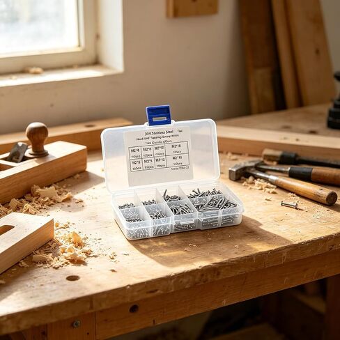 800Pcs 304 Stainless Steel Self Tapping Screws Kit, M2 Flat Head Phillips Screw Assortment Set for Wood Furniture DIY in Kuwait