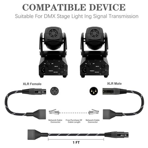 3 Pin XLR to RJ45 Adapter 1 Pair, XLR Male/Female to RJ45 Extension Cable, CAT5 Ethernet to DMX512 Cable for DMX Controller, Stage Lighting, Mixer, 1Ft in Kuwait