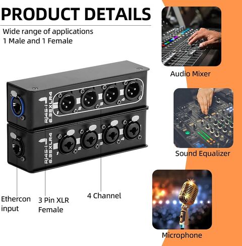 RJ45-XLR4 Connect Box, 4-Channel XLR to Ethernet Adapter, 300ft Audio DMX512 Signal Transmitter Plug and Play for Stage Studio DJ Live Events Church Wedding Cruise Ship. in Kuwait